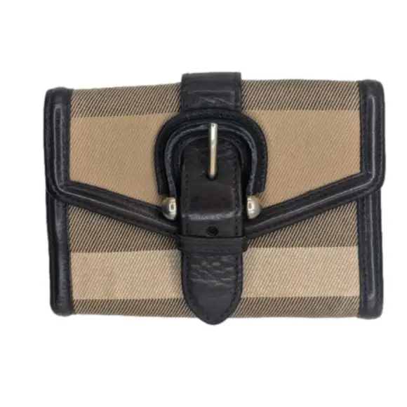Burberry Brown/Beige Nova Check Canvas and Leather Buckle Compact Wallet - Picture 1 of 14